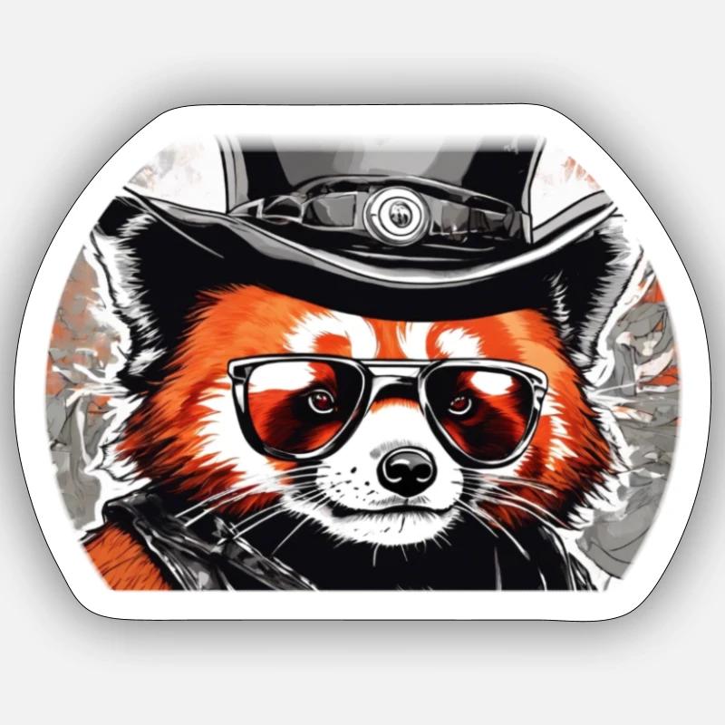 Chapeau de panda roux - Sticker taille S (10 x 10 cm) - blanc mat