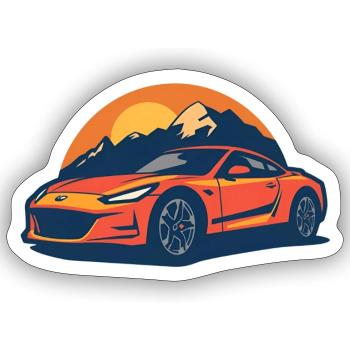 Fast sports car with mountain panorama - Sticker size S (10 x 10 cm) - white matte - Front