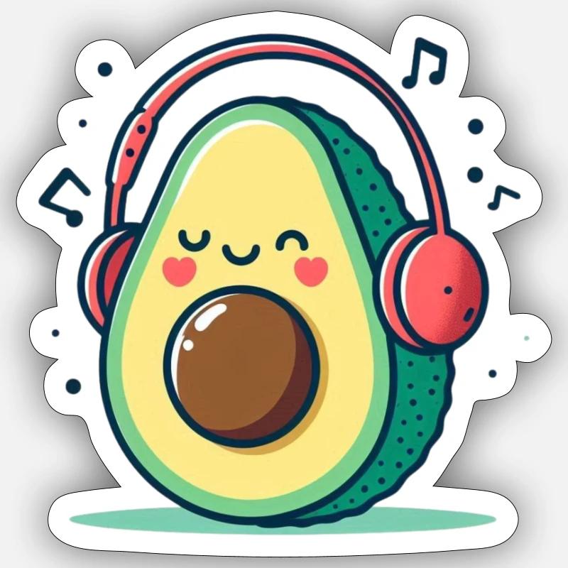 Musik Avocado - Sticker Größe S (10 x 10 cm) - Mattweiß