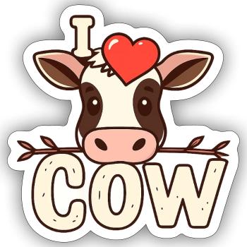 I ❤️ Cow – Un design de vache mignon pour les amoureux des animaux - Sticker taille S (10 x 10 cm) - blanc mat - Devant
