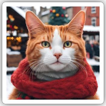 Travel Cat #6 (Holiday Edition) - Sticker size S (10 x 10 cm) - white matte - Front