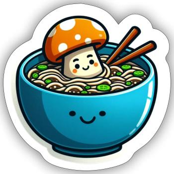 A noodle soup with mushrooms in kawaii style - Sticker size S (10 x 10 cm) - white matte - Front