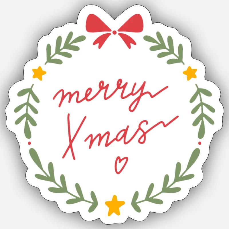 Couronne de Kranz Joyeux Noël - Sticker taille S (10 x 10 cm) - blanc mat