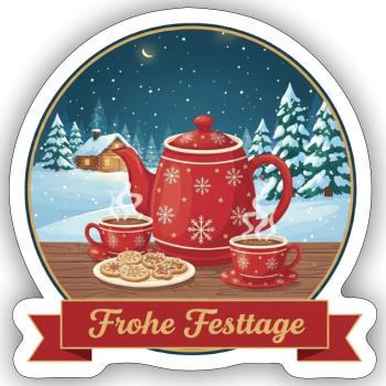 Rote Teekanne im Winterzauber - Sticker Größe S (10 x 10 cm) - Mattweiß - Vorne