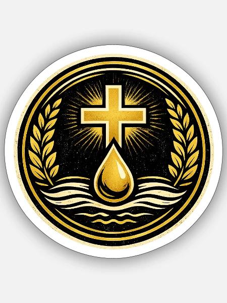 Kreuz Taufe Wellen Emblem - Sticker Größe S (10 x 10 cm) - Mattweiß