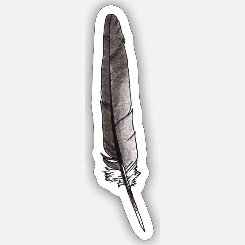 Feder Grau Handgezeichnet (Taube) - Sticker Größe S (10 x 10 cm) - Mattweiß