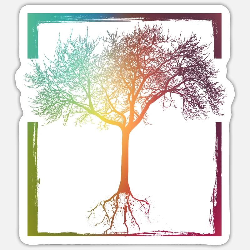 Mutter Natur - Rahmen Wurzeln Baum Lebensbaum - Sticker Größe S (10 x 10 cm) - Mattweiß