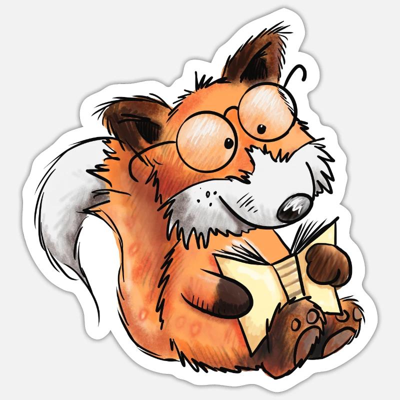 Sly Books Fox I Read I Comic Animals Sticker size S (10 x 10 cm)