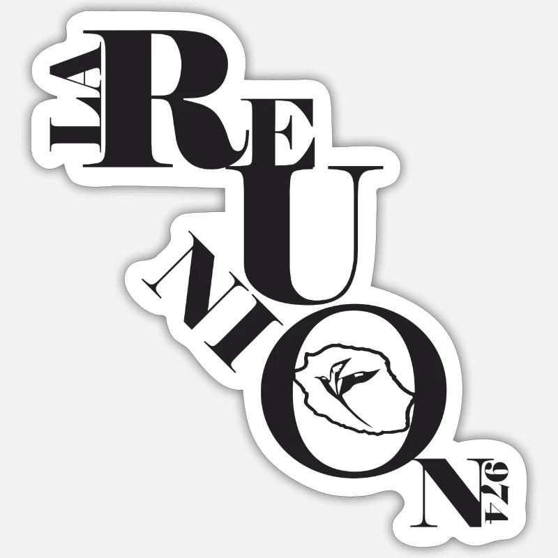 Ecriture Réunion + dessin Paille en queue - Sticker taille S (10 x 10 cm) - blanc mat