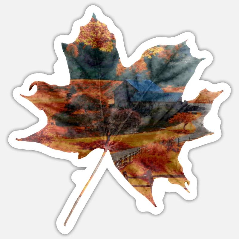 Herbst Blatt Landschaft Geschenkidee Sticker Größe S (10 x 10 cm)