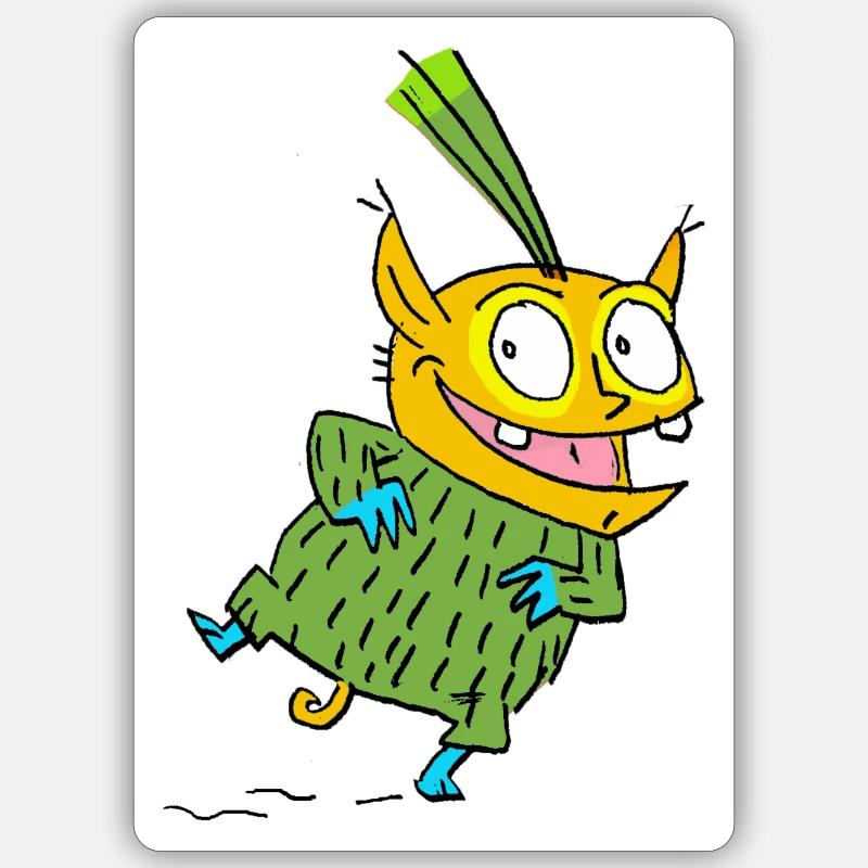 Monstre joyeux en pull vert Sticker taille S (10 x 10 cm)