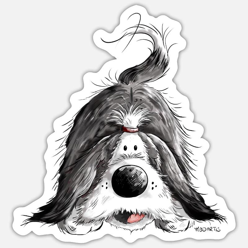 Bearded Collie - Sticker taille S (10 x 10 cm) - blanc mat