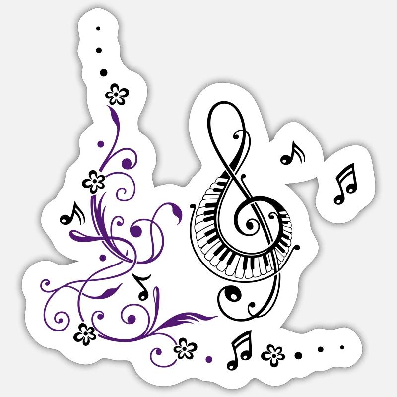 Clef with music notes and floral elements Sticker size S (10 x 10 cm)