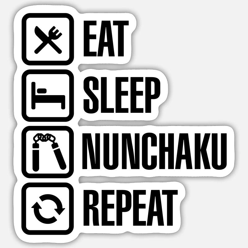 Eat Sleep Nunchaku Repeat - Sticker taille S (10 x 10 cm) - blanc mat