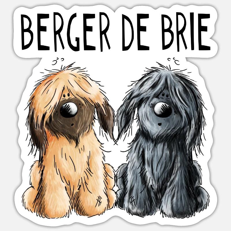 Zwei Berger de Brie - Briard - Comic - Geschenk - Sticker Größe S (10 x 10 cm) - Mattweiß