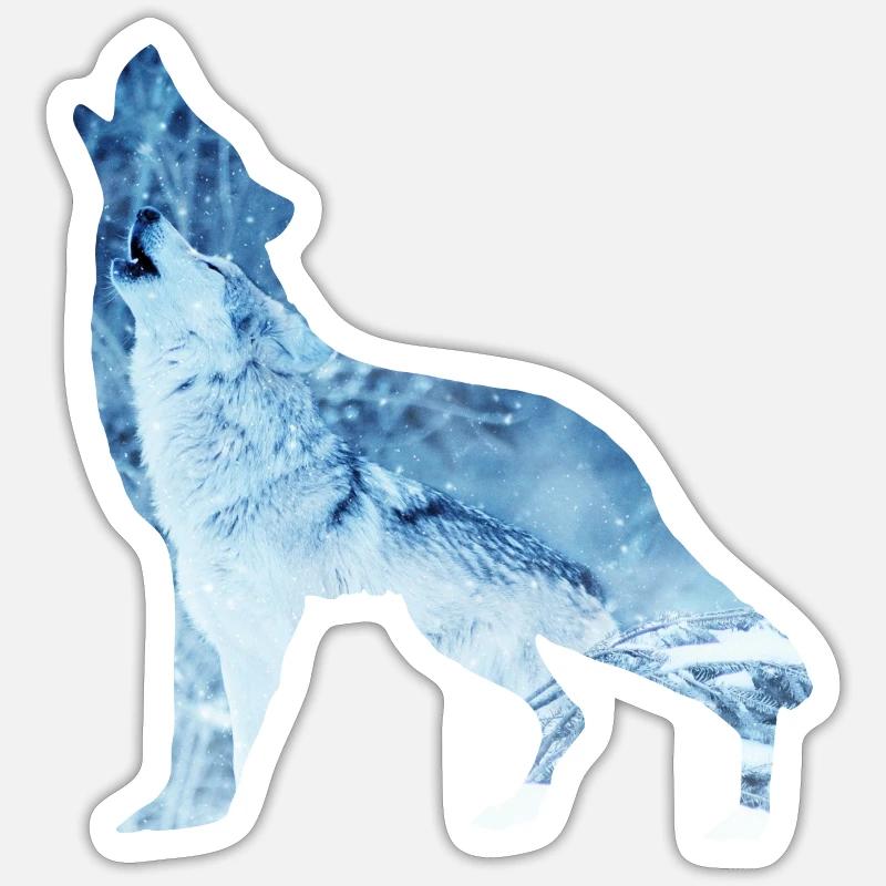 wolf howling - Sticker size S (10 x 10 cm) - white matte