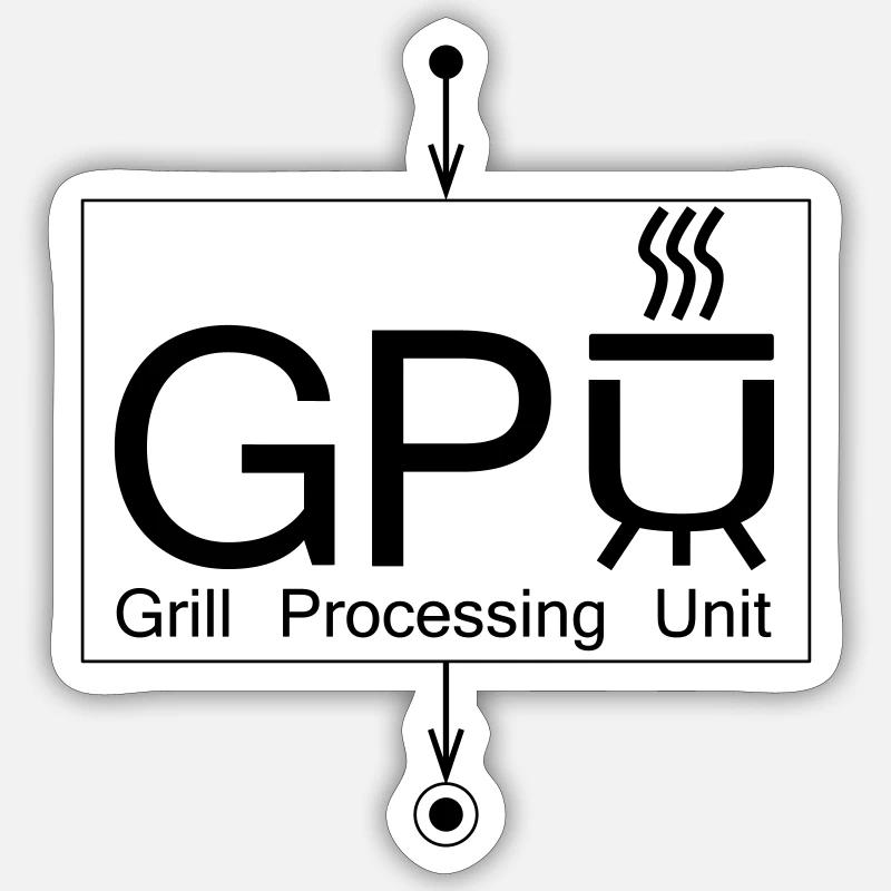 Nerdy Design "Grill Processing Unit" Symbol+UML - Sticker Größe S (10 x 10 cm) - Mattweiß