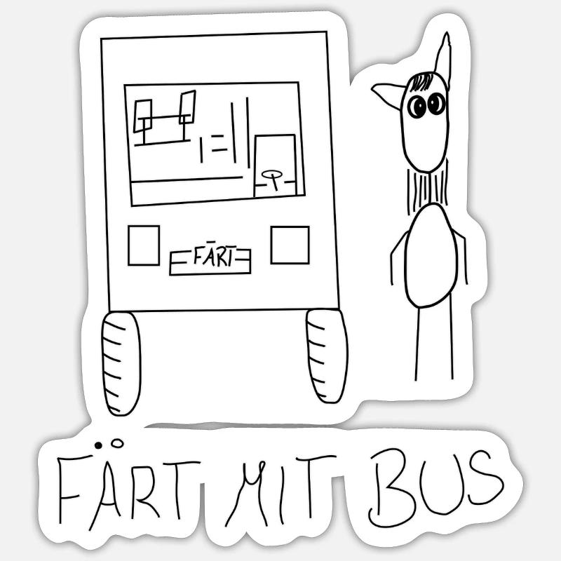 Färt mit Bus - lustiges Pferde Design - Sticker Größe S (10 x 10 cm) - Mattweiß