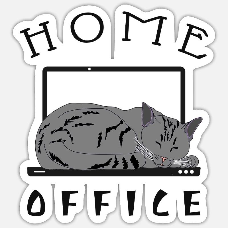 Chat relaxant dans le bureau à domicile - Sticker taille S (10 x 10 cm) - blanc mat
