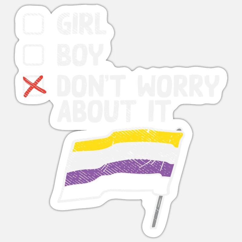 Girl Boy Don't Worry About It Non Binary Pride Sticker Größe S (10 x 10 cm)