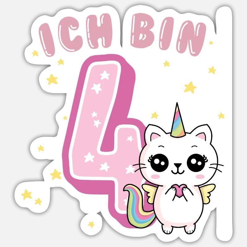Ich bin 4 Vier Jahre Vierter Geburtstag Einhorn Sticker Größe S (10 x 10 cm)