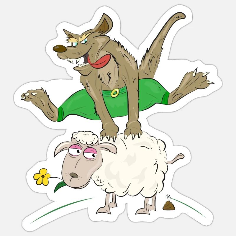 Wolf springt über das Schaf - Wolf mit Schaf Sticker Größe S (10 x 10 cm)