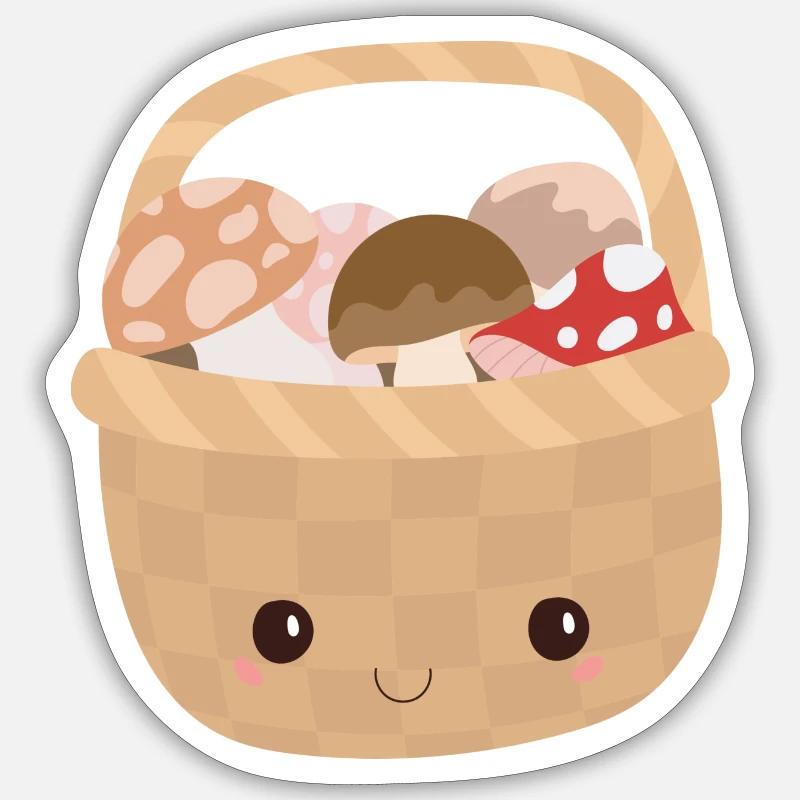 Panier aux champignons - Sticker taille S (10 x 10 cm) - blanc mat