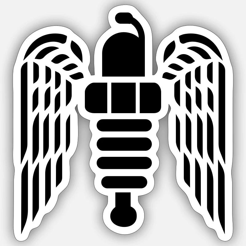 Spark plug emblem with large wings Sticker size S (10 x 10 cm)
