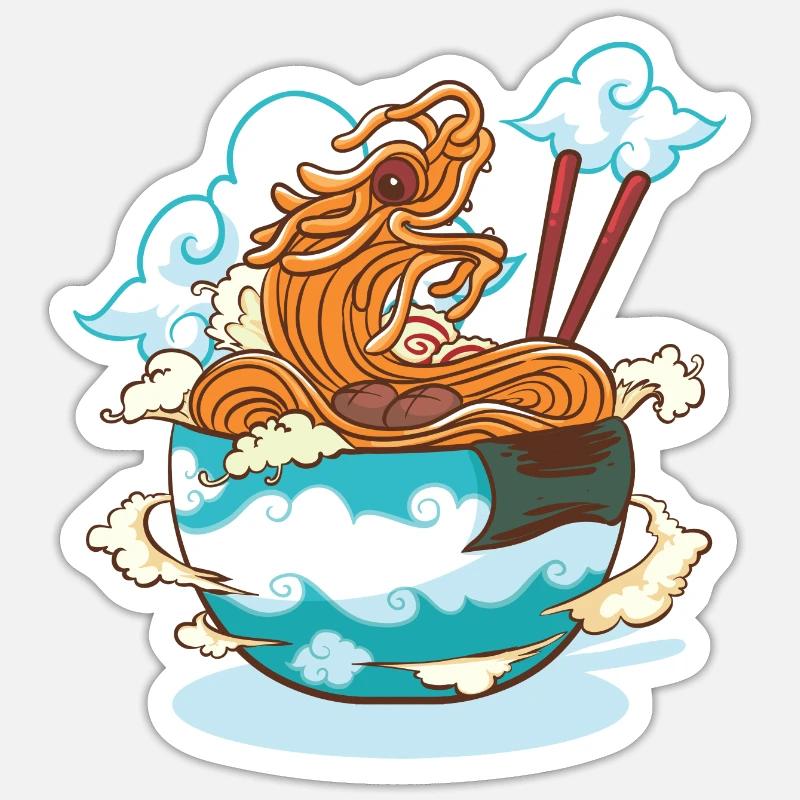 Drachen Ramen - Sticker Größe S (10 x 10 cm) - Mattweiß