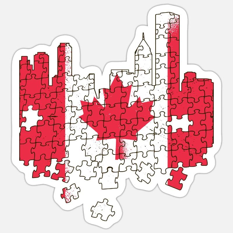Puzzle drapeau du Canada Feuille d'érable du Canada Feuille d'érable - Sticker taille S (10 x 10 cm) - blanc mat