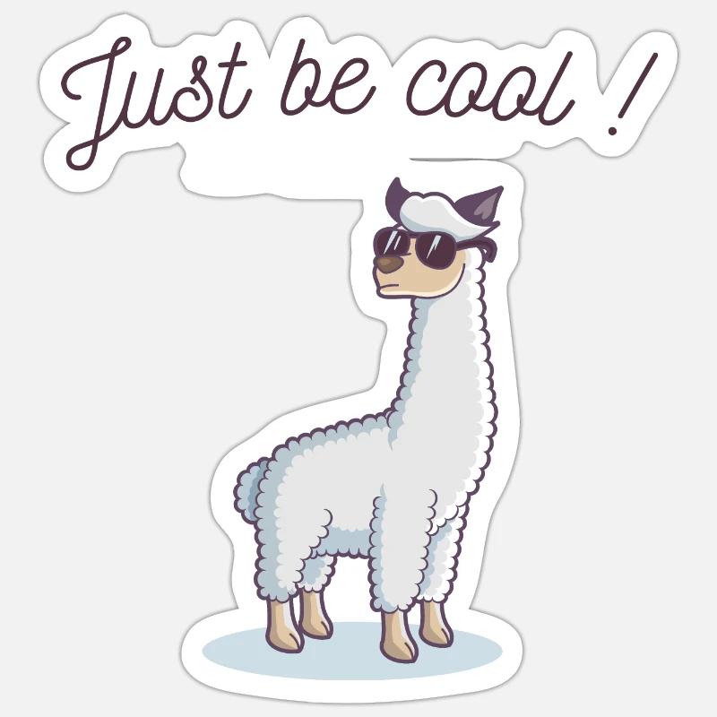 Just be cool ! Lama cool - Sticker taille S (10 x 10 cm) - blanc mat