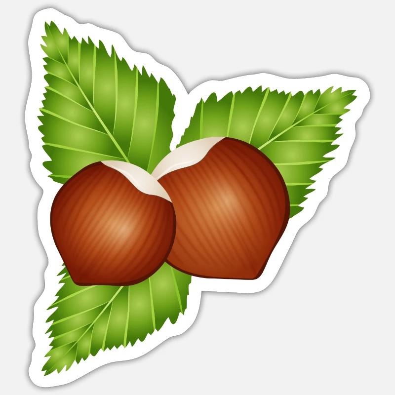 two bright brown hazelnuts with leaves Sticker size S (10 x 10 cm)