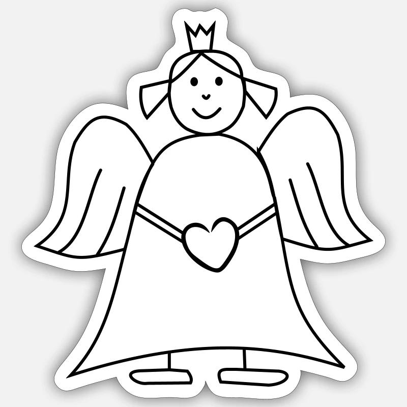 Schutzengel mit Herz und Krone Engel - Sticker Größe S (10 x 10 cm) - Mattweiß