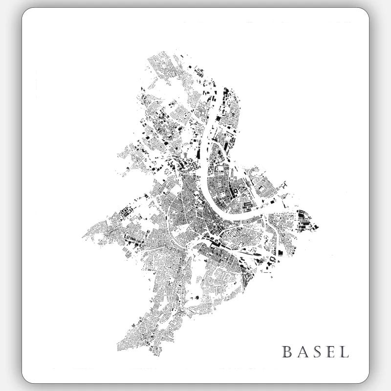 Schwarzplan Basel - Sticker Größe S (10 x 10 cm) - Mattweiß