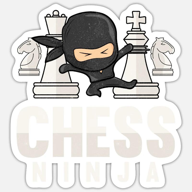 Chess Ninja Funny Chess Lover Gift Chess Player - Sticker Größe S (10 x 10 cm) - Mattweiß