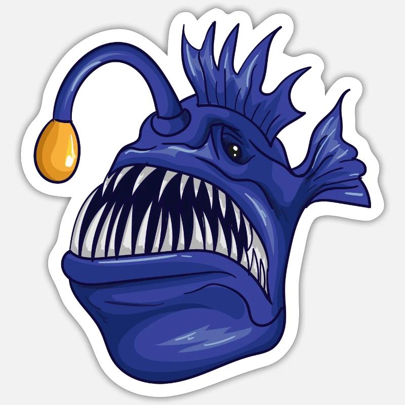 Poisson pêcheur effrayant - Sticker taille S (10 x 10 cm) - blanc mat