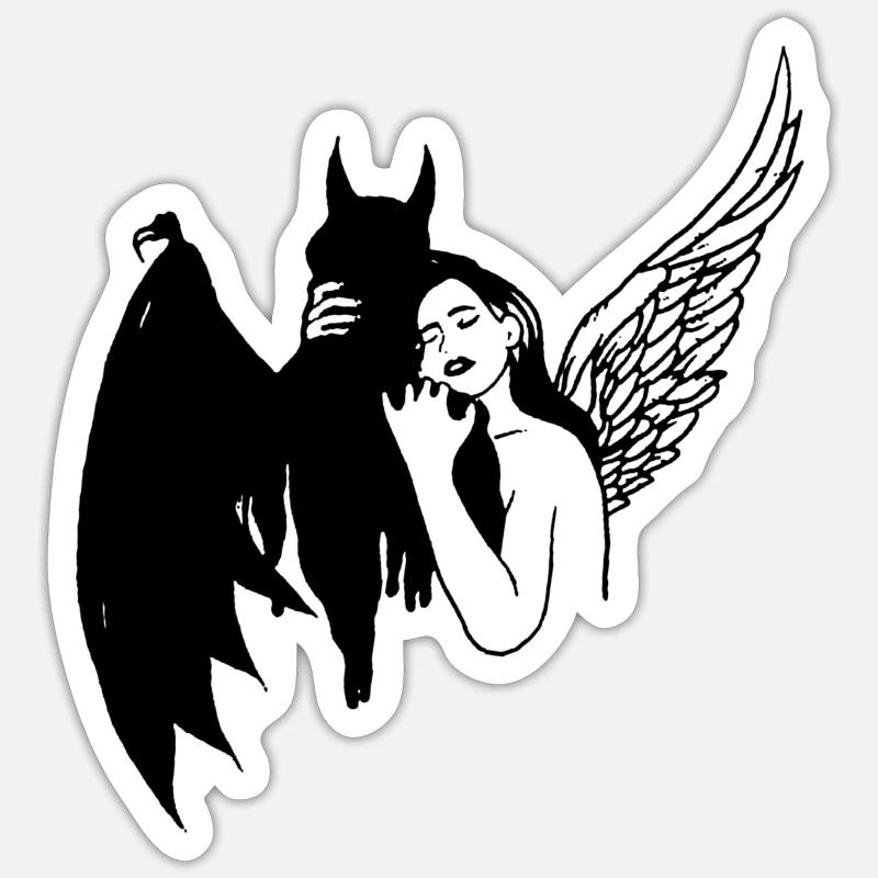 Umarme mich - Engel Dämon - Sticker Größe S (10 x 10 cm) - Mattweiß