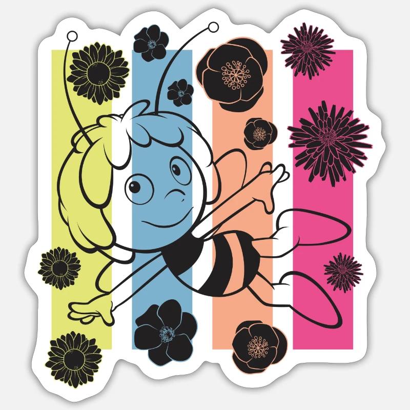 Maya L’Abeille Fleurs Et Rayures - Sticker taille S (10 x 10 cm) - blanc mat