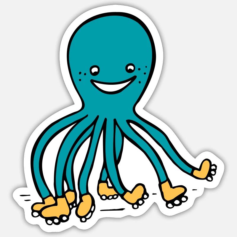 Rollschuh Krake 2 - Sticker Größe S (10 x 10 cm) - Mattweiß