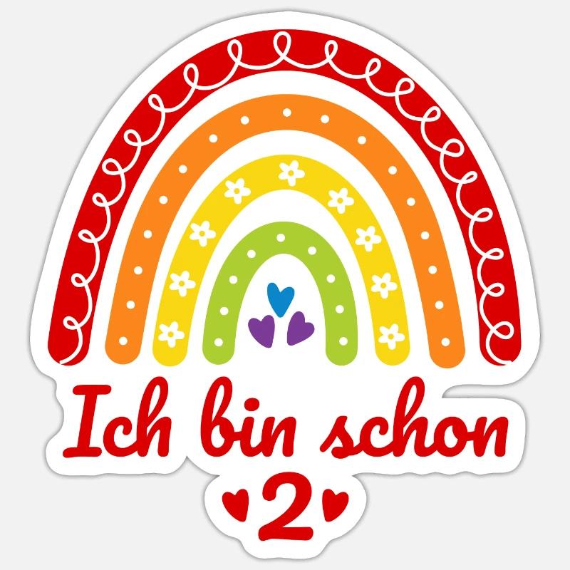 2. Geburtstag Mädchen Regenbogen Ich bin schon 2 - Sticker Größe S (10 x 10 cm) - Mattweiß