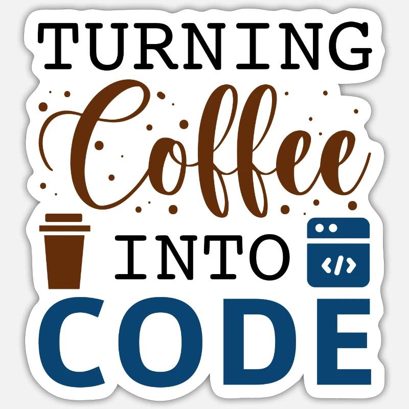 Kaffee in Code verwandeln - Sticker Größe S (10 x 10 cm) - Mattweiß