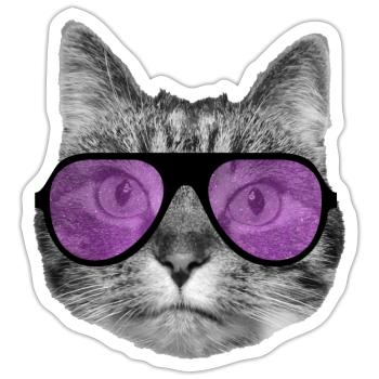 Katze mit cooler rosa Sonnenbrille - Sticker Größe S (10 x 10 cm) - Mattweiß - Vorne