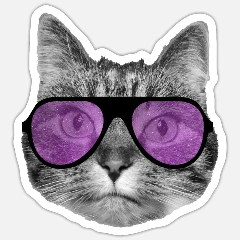 Katze mit cooler rosa Sonnenbrille - Sticker Größe S (10 x 10 cm) - Mattweiß