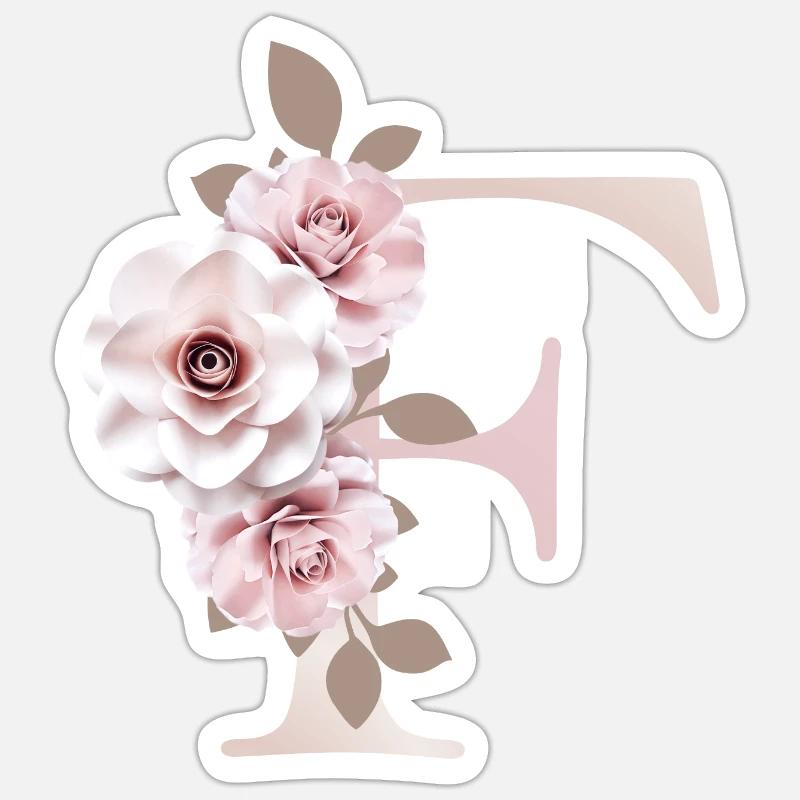 F Buchstabe mit Blumen 3D Effekt - Sticker Größe S (10 x 10 cm) - Mattweiß