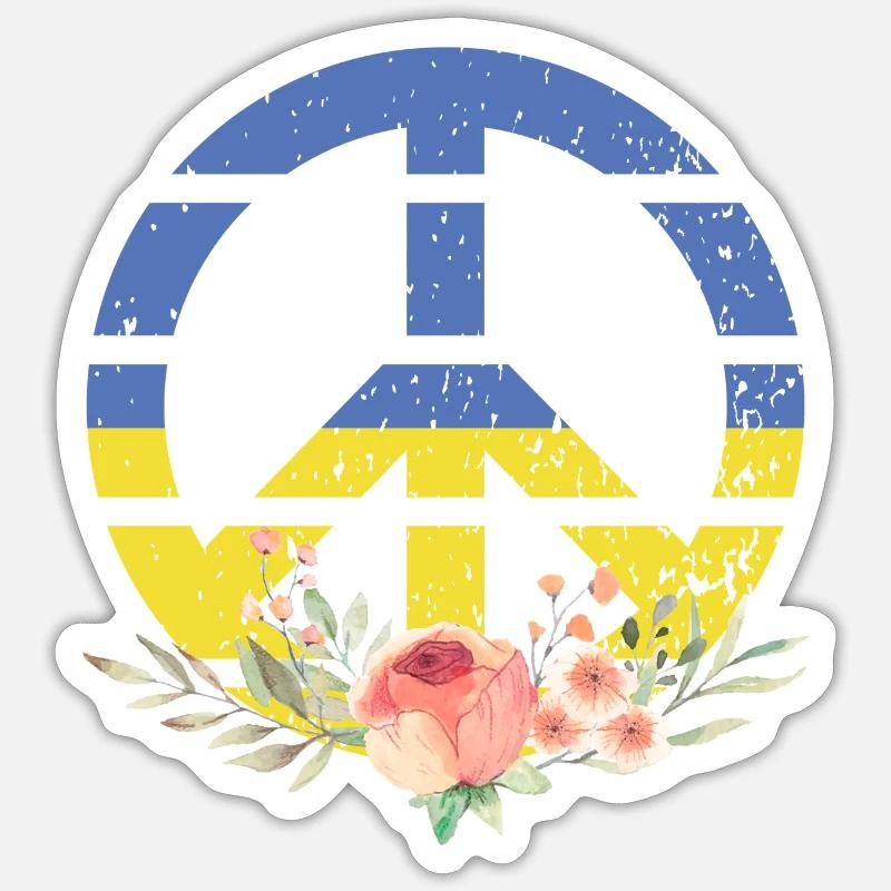 Make Peace not War - Logo de la paix avec le drapeau de l’Ukraine Sticker taille S (10 x 10 cm)