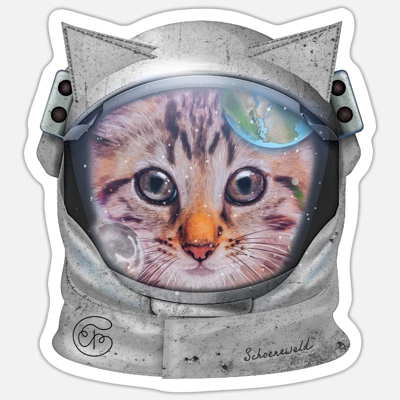 Chat dans l’espace - Sticker taille S (10 x 10 cm) - blanc mat
