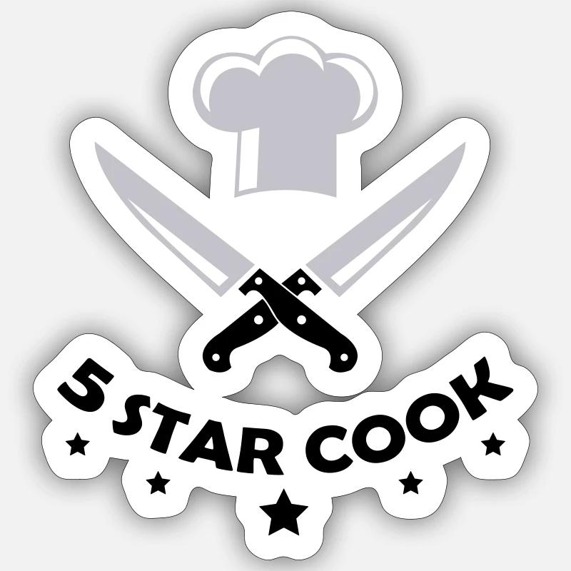 Cuisinier 5 étoiles - Sticker taille S (10 x 10 cm) - blanc mat