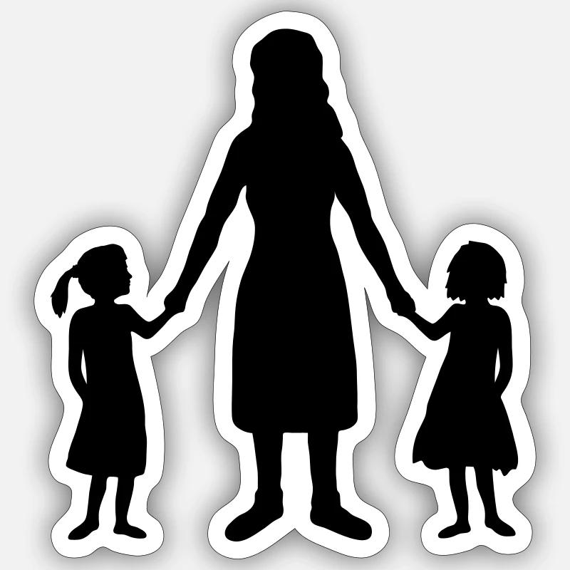 Silhouette 2 Filles Mère - Sticker taille S (10 x 10 cm) - blanc mat