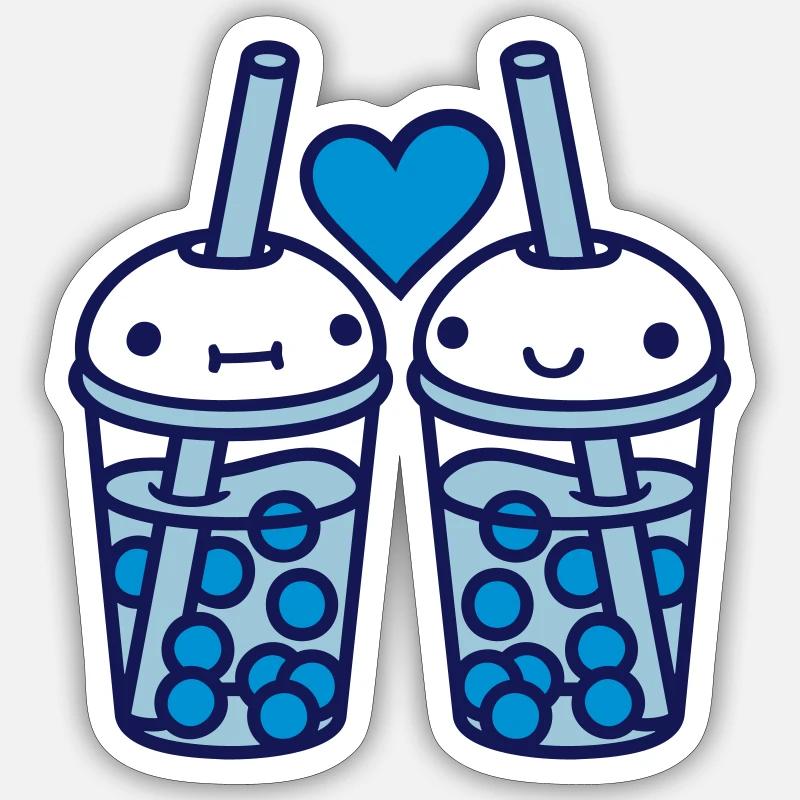 Team Bubble Tea Gesichter - Sticker Größe S (10 x 10 cm) - Mattweiß