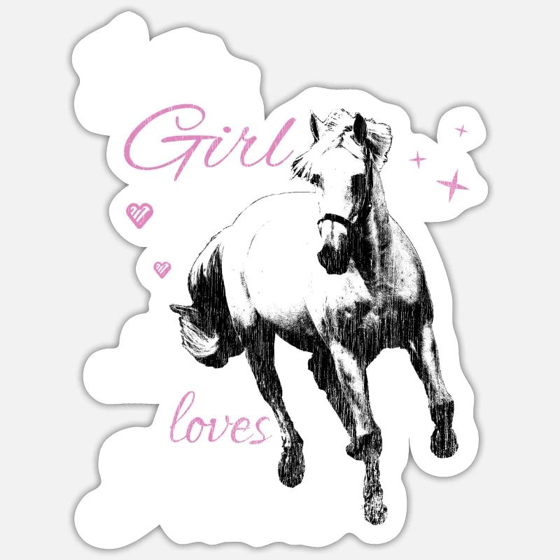 Fille Cheval Amour - Sticker taille S (10 x 10 cm) - blanc mat